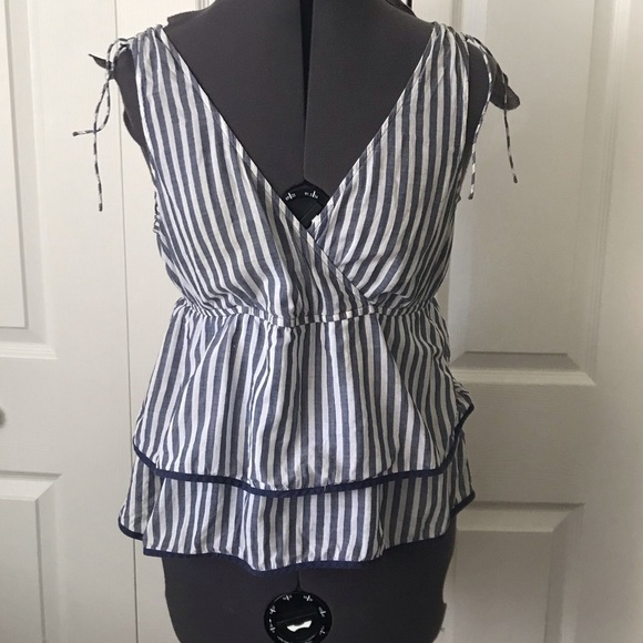 Anthropologie Edme & Esyllte Blue and White Striped Tiered Top, Size 0 🔴 - Picture 1 of 5